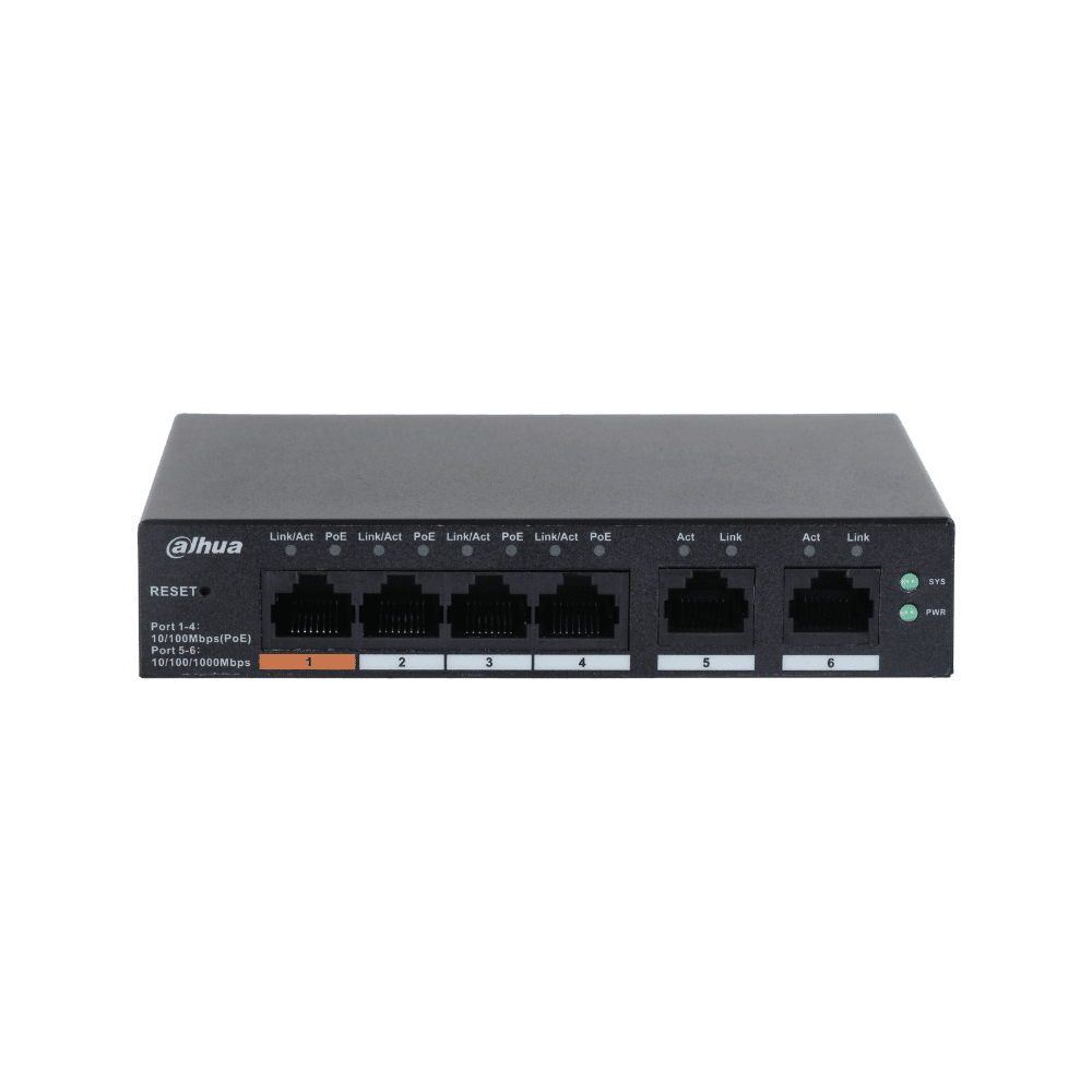 DAHUA, CS4006-4ET-60 Dahua Switch 4 Port PoE 2 Uplinks 60 watt Cloud Managed