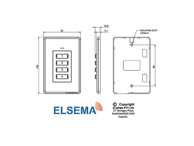 Elsema, FOBswitch, 4-Channel Wireless Wall Remote with 5 Frequencies