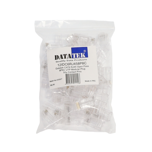 Datatek 12IDC6RJ458P8C RJ45 8P8C CAT6 Open Pass Modular Plug (50 Pack)