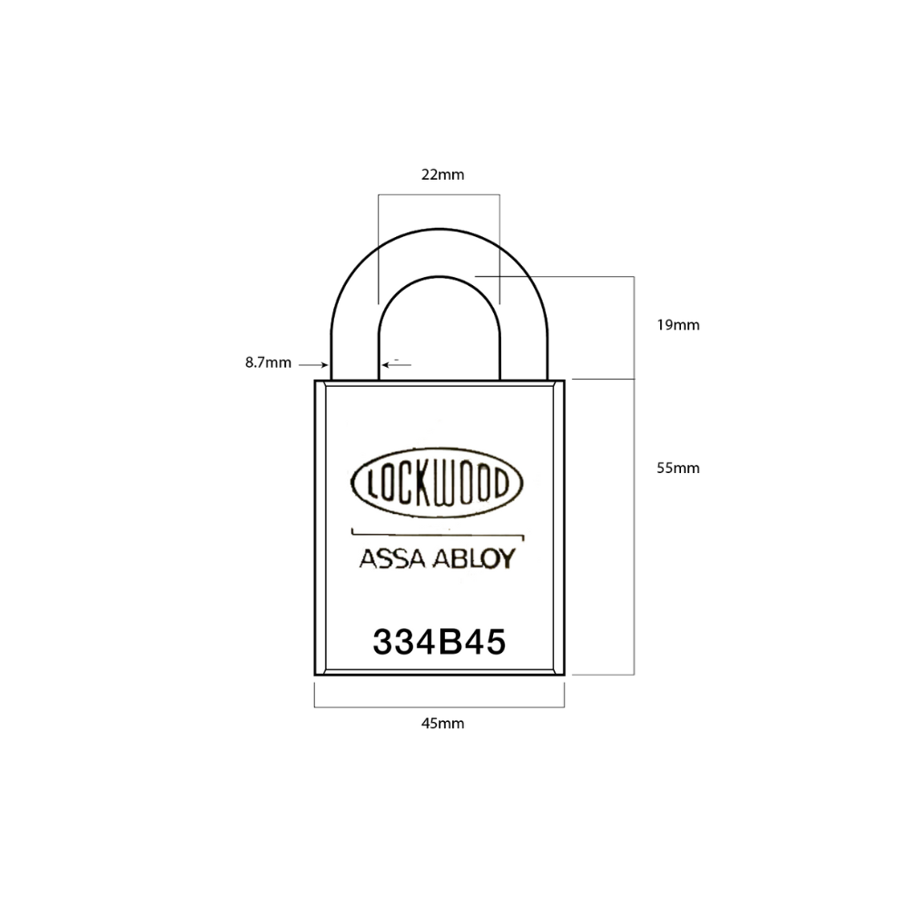 Lockwood 334B45/119/5KD 334B 45mm Brass Body Padlock 19mm Boron Steel 8.7mm Diameter Shackle - 5KD TP
