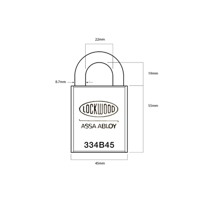 Lockwood 334B45/119/5KD 334B 45mm Brass Body Padlock 19mm Boron Steel 8.7mm Diameter Shackle - 5KD TP