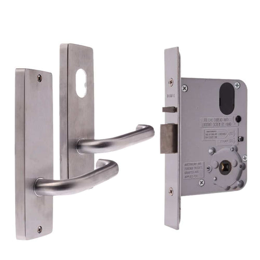 LSC 3572KIT05NOCYL, Lockwood 3572 Classroom Lock Kit 1801/70 1905/70 Square End Plate Furniture Satin Chrome without Cylinder