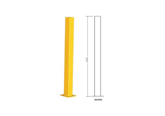 SQ1300, Square Barrier Bollard 100 x 100 x 1270, Tall Yellow Powder Coated Finish