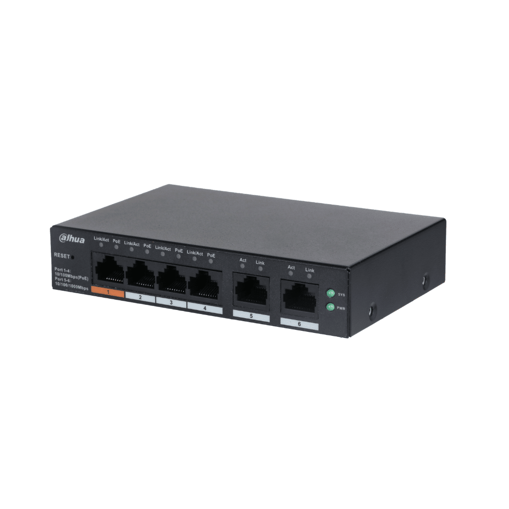 DAHUA, CS4006-4ET-60 Dahua Switch 4 Port PoE 2 Uplinks 60 watt Cloud Managed