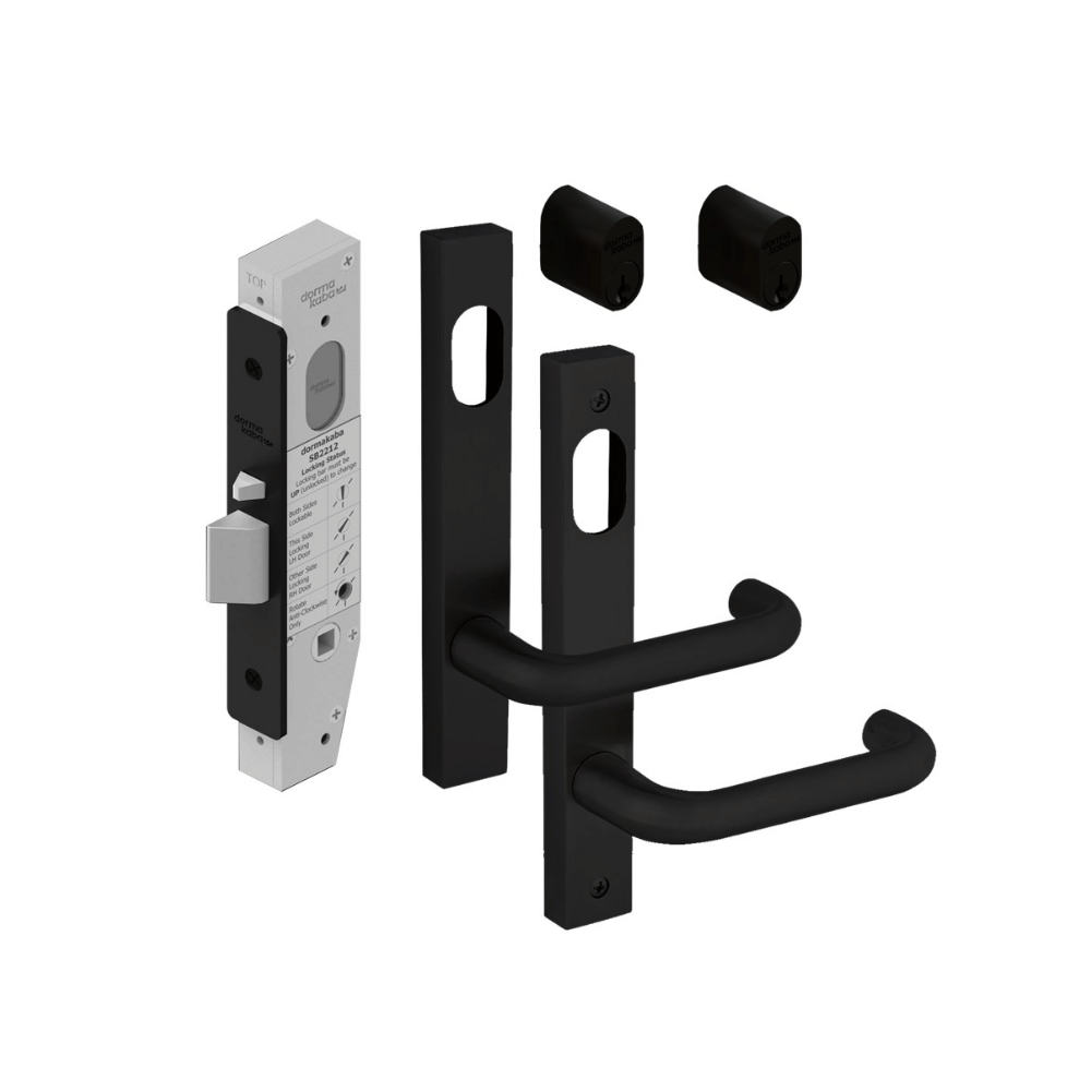 Dormakaba DKSB2212KIT1BLK SB2212 Double Cylinder Lock Kit with 6400 Square End Plate Furniture & KD Cylinders PVD Black