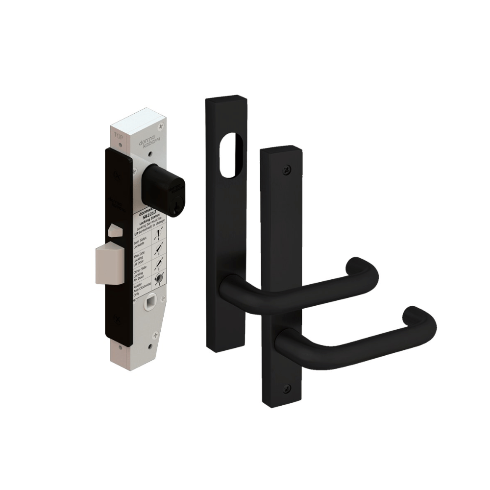 Dormakaba DKSB2212KIT6BLK SB2212 Classroom Lock Kit with 6400 Square End Plate Furniture & KD Cylinder PVD Black