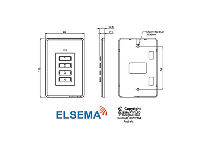 Elsema, FOBswitch, 4-Channel Wireless Wall Remote with 5 Frequencies