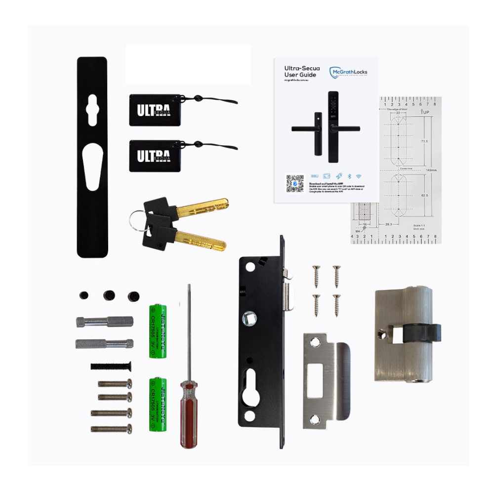 McGrath Locks MLULSDUBKWM Ultra-Secua Smart Lock with Dual Unlock Feature, Suits Common Screen Doors, IP66 Rating, Black Finish and supplied with Lock Body